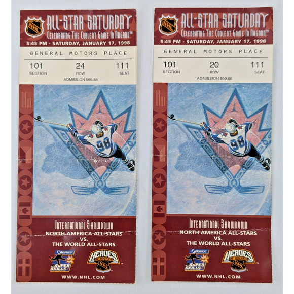 1998 All-Star Saturday North America vs World Ticket Stub NHL Lot of 2 - Picture 1 of 4